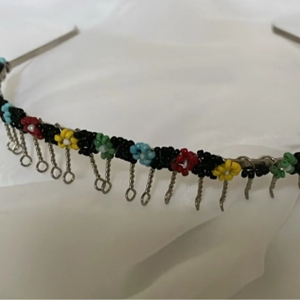 Colorful Beaded Flower Metal Headband
